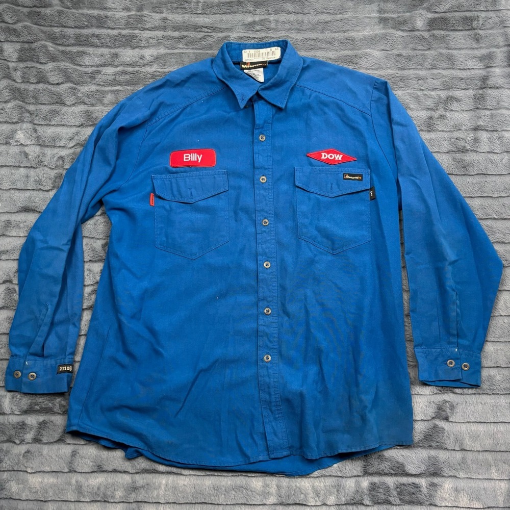 Workrite FR Mens Blue Nomex Kevlar Dow Patch Work Shirt CAT 1 48R 290NX45